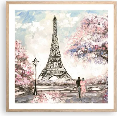 Produktbild von Gerahmtes Poster - Rahmen in heller Eiche - Bäume Eiffle Paar Frankreich - 60x60 cm - Wand Bild - Wanddeko - Wandbilder - Wandposter - Bilderrahmen - Bilder - Kunstdruck - Wandbild - P2NAC60x60-3147