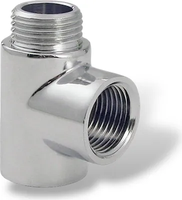 Produktbild von T- Stück 2 Wege Verteiler Messing CW617N verchromt Fitting 1/2" AG x IG x IG