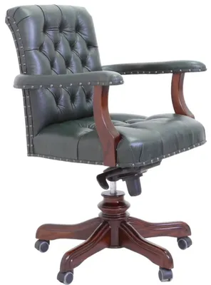 Produktbild von Casa Padrino Luxus Chesterfield Echtleder Schreibtischstuhl Grün / Braun - Chesterfield Büro Möbel