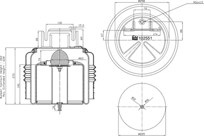 Produktbild von FEBI BILSTEIN Luftfederbalg 102551 Vorne für VOLVO FH 16 III 262mm 628mm 258mm 225mm