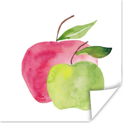 Produktbild von MuchoWow® Poster Äpfel - Aquarell - Weiß 100x100 cm - Babyzimmer