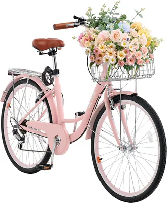 Obrázok produktu pre VEVOR Cruiser bicykel s 7 rýchlosťami (priemer pneumatík 660,4 mm) Plážový bicykel s veľkým košíkom a nosičom batožiny, cruiser bicykel s nastaviteľným sedadlom, na cyklistiku, tréning a nákupy Ružový