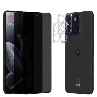 Produktbild von 2-Pack Motorola Edge 70 Privacy Displayschutzfolie Privacy & 2-Pack Kameraschutz - Gehärtetes Glas 9H - Super Qualität 3D
