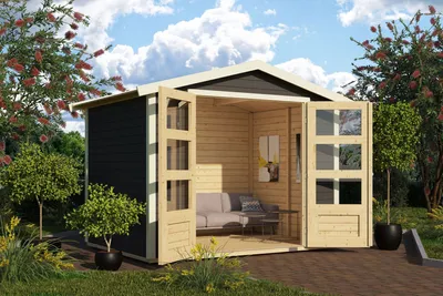 Produktbild von Karibu Gartenhaus Gerätehaus Amberg 3 terragrau 246x186x209 cm