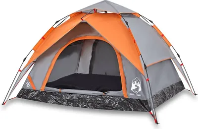 Produktbild von vidaXL Kuppel-Campingzelt 3 Personen Grau und Orange Quick Release