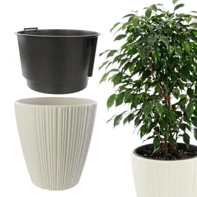 Produktbild von Blumentopf gerillte Struktur, vertikale Streifen 47 cm, Übertöpf für Zimmerpflanzen, Herausnehmbarer Einsatz mit Griffen, für den Innen- und Außenbereich, zur Dekoration von Haus, Wohnzimmer, Terrasse