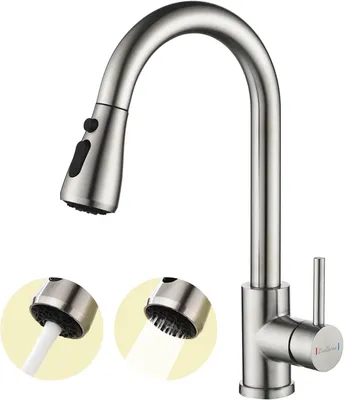Produktbild von Wasserhahn Küche Ausziehbar,Hochdruck Küchenarmatur mit Herausziehbarer Brause Mischbatterie Küche mit 3 Funktionen 360°Drehbar,Kitchen Faucet Zwei Sprühfunktionen (Gebürstet)