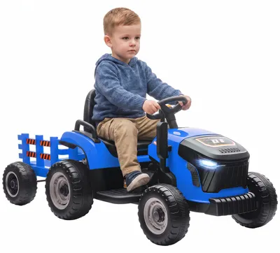 Immagine prodotto di AIYAPLAY 2 in 1 Trattore Elettrico per Bambini 3-8 Anni con Rimorchio Staccabile, Telecomando, Musica, Luci, Blu