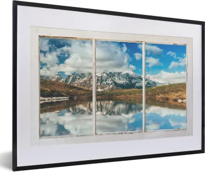 Produktbild von MuchoWow® Gerahmtes Poster Aussicht - Berge - Wasser 60x40 cm - Poster mit Schwarzem Bilderrahmen Wandposter Rahmen Foto Bilder - Schlafzimmer - Plakat in Rahmen - Drucken