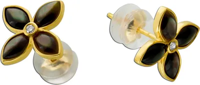 Produktbild von Perlmutt Ohrringe Gold 585 14K Diamanten Natur Edelsteine