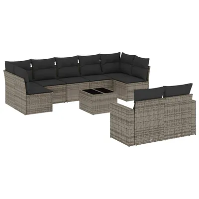 Produktbild von 10-tlg. Garten-Sofagarnitur mit Kissen Grau Poly Rattan
