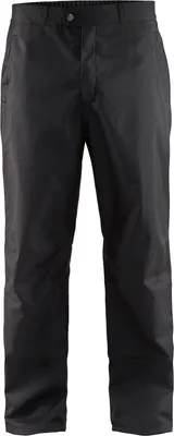 A pair of black pants is shown against a white background.