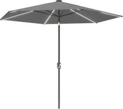 Produktbild von LED Marktschirm SOLUNA Rémilly Ø 300 cm grau mit UV-Schutz 80, wetterfeste Polyesterbespannung, leichte Aufspannung per