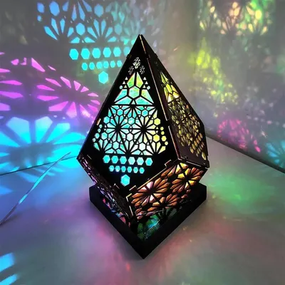 Produktbild von USB-Boho-Projektionslampe mit 3D-Muster und LED-Licht, Holz, 21 × 12 × 12 cm – Nachtlicht