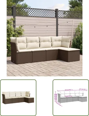 Produktbild von The Living Store 5-tlg. Garten-Sofagarnitur mit Kissen Braun Poly Rattan