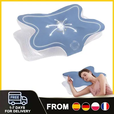 Produktbild von 1 Stück Nackenkissen aus Memory-Schaum mit Bezug, geformtes Kissen zur Unterstützung des Nackens, geeignet für Rücken- und Seitenschläfer, ergonomisches Design, abnehmbarer Bezug