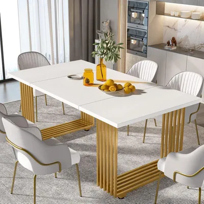 Produktbild von Esstisch 180x80 cm Weiß Gold Rechteckig für 8 Personen