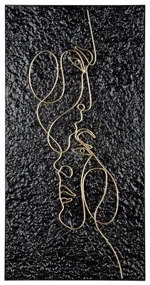Wandreliëf mit Gesichtszügen, Metall, gold/schwarz, 41x81 cm