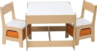 Productafbeelding van Famanu kinderkamerbureau met 2 stoelen - Speeltafel voor kinderen - Bruin - Hout