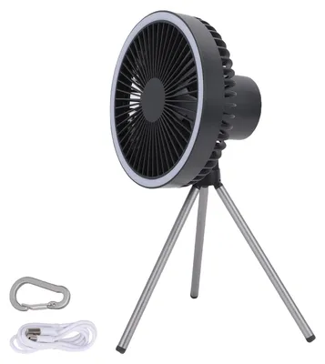 Produktbild von Wiederaufladbarer tragbarer Ventilator, 10.000-mAh-Campingventilator mit Powerbank-Funktion, LED-Licht und Timer, leiser Hängeventilator mit 3 Geschwindigkeitsstufen und Stativ für den Außenbereich