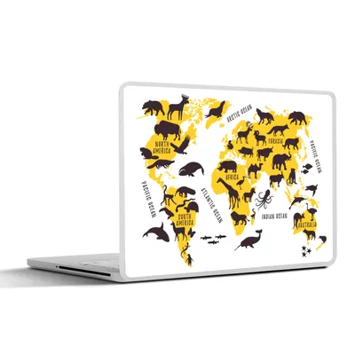 Produktbild von MuchoWow® Laptop Aufkleber Sticker Cover Weltkarte - Gelb - Tiere 32.5x23.5 cm - Sticker für Laptop - Selbstklebend