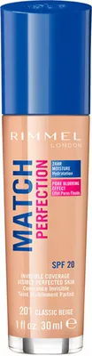 Imagen del producto de Rimmel Match Perfection, envase con bomba, base líquida, para todo tipo de piel, hidratante, protector solar, unificador, cobertura media, tono frío