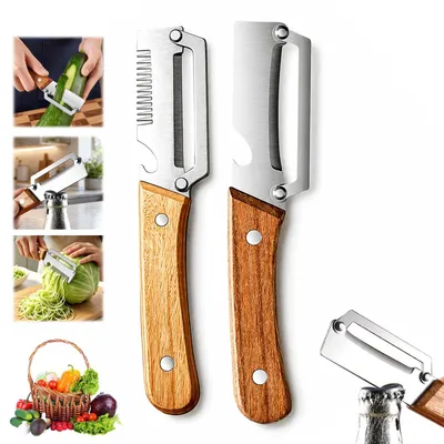 Produktbild von Gemüseschäler-Set - 2-teilig mit Edelstahlklingen und Holzgriff - Küchenhelfer für Gemüse und Obst - Ergonomisches Design