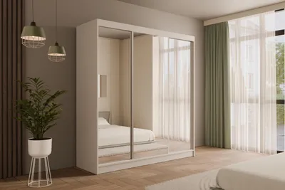 Produktbild von ALTDECOR Kleiderschrank mit Spiegel und Schiebetüren,  Garderobenschrank mit viel Stauraum, Schwebetürenschrank, Schrank V2-URBANO 215x200 cm Weiß