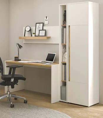Produktbild von Büromöbel Set Center in weiß und Wotan Eiche Schreibtisch, Aktenschrank, Regal