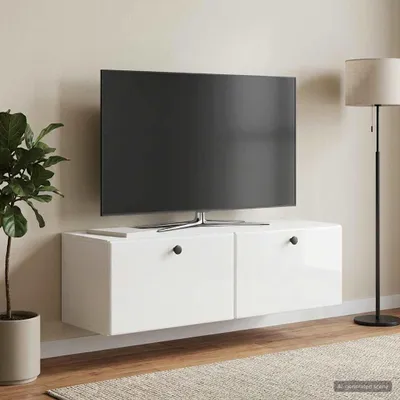 Zdjęcie produktu dla Maison Exclusive – szafka pod telewizor do montażu na ścianie 98 x 31 x 30 cm, biała z połyskiem