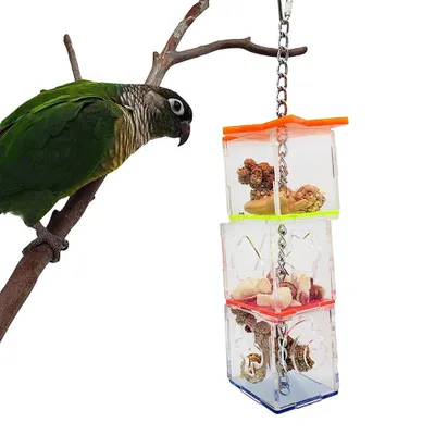 Imagen del producto de Caja colgante para alimento de aves, caja colgante para alimento de loros, juguete colgante para forrajeo de aves, comedero colgante para aves, comedero colgante para loros