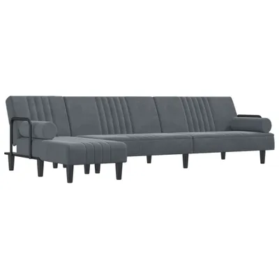 Productafbeelding van Slaapbank in L-vorm, donkergrijs, 260x140x70 cm, fluweel