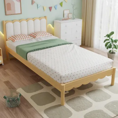 Produktbild von Kinderbett, Kinder Polsterbett Einzelbett, Wellendesign, Stabiler Lattenrost Bett 90x200cm