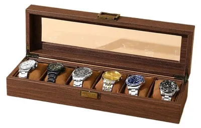 Image de Boîte à montres en bois avec 24 compartiments et couvercle en verre
