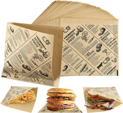 Obrázok produktu pre Papier na hamburgery 25 x 25 cm – papier na sendviče a syrové rolky – na hamburgery, syr, torty a hranolky – 100 kusov