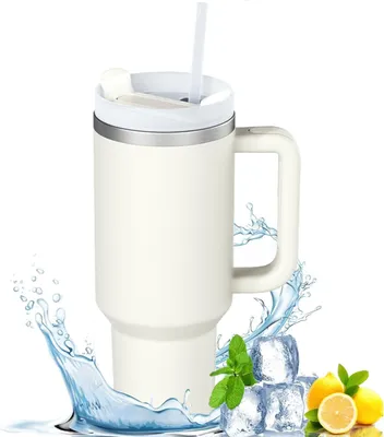 Image de 1200ml 40oz Tasse à café To Go avec couvercle Tasse isotherme avec paille et anse