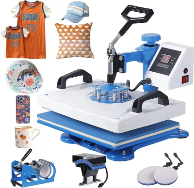 Immagine prodotto di Pressa termica 5-in-1 - 12x15 pollici - Pressa per trasferimento a sublimazione con doppio riscaldamento e rotazione a 360° - Bianca