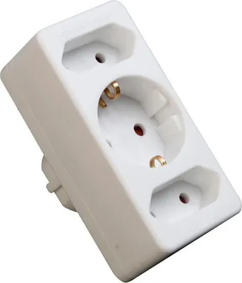 Produktbild von Adapter Steckdose 3Fach weiß 3er 2xEuro 1xSchuko Zwischenstecker Steckdose