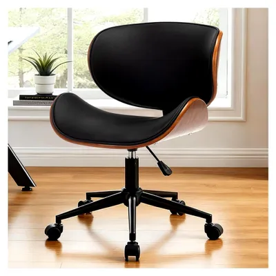 Produktbild von Bürostuhl Holz Computerstuhl 360° Ergonomisch Drehstuhl Ohrensessel mit Rollen Höhenverstellbar Leder bis 150kg