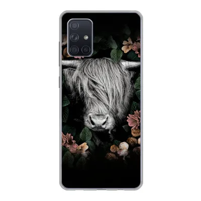 Produktbild von MuchoWow® Handyhülle Schutzhülle Hülle für Samsung Galaxy A51 Schottischer Highlander - Blumen - Rosa Silikon Softcase Handy Hülle - Schutzabdeckung
