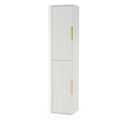 Produktbild von Badezimmerschrank RIVELA Weiß 40 x 160 x 34 cm geriffelter Front Hochschrank hängend Badmöbel Badregal