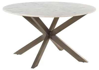 Immagine prodotto di MASSIVMOEBEL24 | Tavolino da salotto in marmo bianco - gambe incrociate in ferro colore ottone antico 137x137 BARCELONA #307