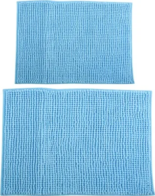 Produktbild von MSV Badteppich 2er Set Badvorleger Duschvorleger Chenille Hochflor Badematte 40x60 cm + 60 x 90 cm – Hellblau