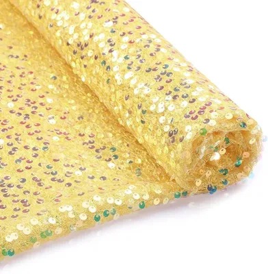 Produktbild von Paillettenstoff irisierend - Mesh Tüll Spitze - Glitzernd Funkelnd - 100% Polyester - 50 x 130 cm Für Kleider Hochzeit Deko DIY - Gold