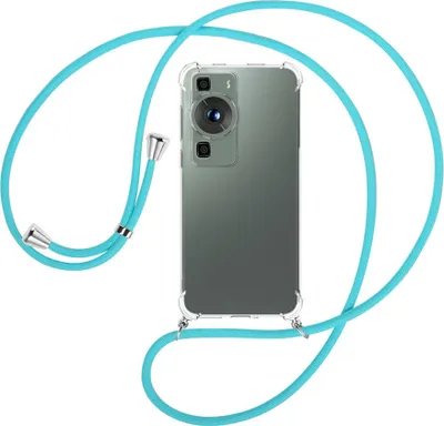 Produktbild von Handykette Backcover-Schutzhülle mit Band (Metall silberfarben) für Huawei P60 / P60 Pro (6.67'') - türkis