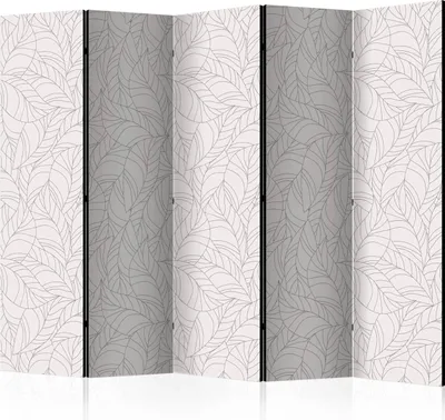 Produktbild von 5-teiliger Doppelseitiger Vlies Paravent - Colourless Leaves II 225x172 cm Muster f-C-0265-z-c