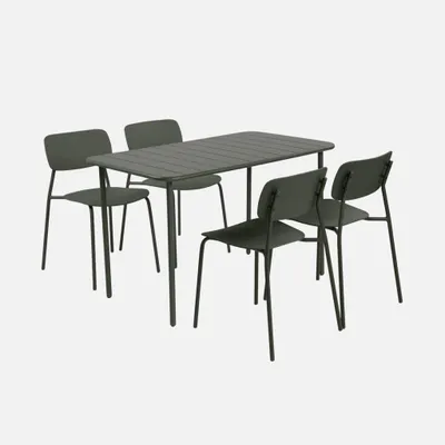 Produktbild von sweeek - Gartentisch aus Stahl + 4 Stühle - Khaki