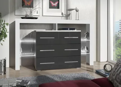 Obrázek produktu pro Komoda se šuplíky a LED osvětlením CLANE 2 - bílá / lesklá šedá