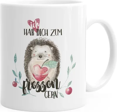 Produktbild von Kaffee-Tasse Ich hab dich zum fressen gern Watercolor Igel Liebe Spruch Geschenk Love Quote MoonWorks® weiß unisize