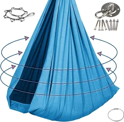 Produktbild von Elastische Kinder-Hängematte für Indoor & Outdoor, atmungsaktiv, bis 300 kg belastbar, inkl. Befestigungsset, 280×150 cm, Seeblau